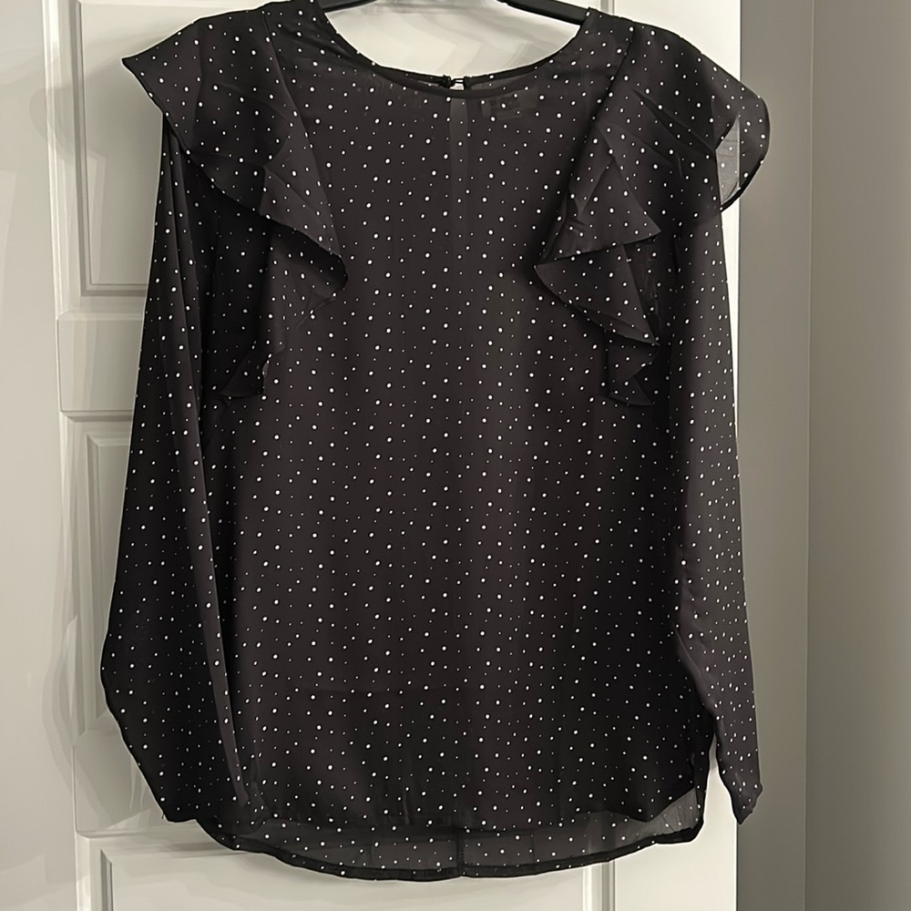 Molly Bracken black sheer polka dot blouse